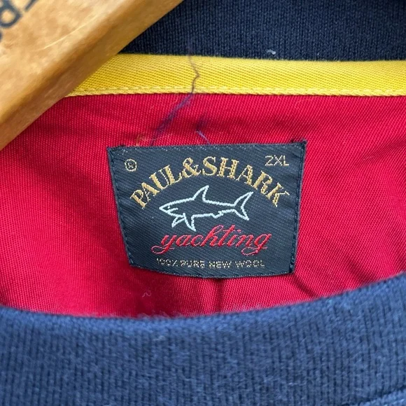 Vintage 90s Paul & Shark Yachting Wool Crewneck Sweater Black Multi Stitch 2XL